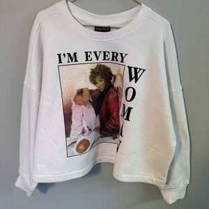 WHITNEY HOUSTAN "I'm Every Woman" SWEATSHIRT Cropped White Size LARGE